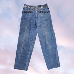 Vtg 90s Della Sport Studded Horse High Waist Mom Boot Cut Denim Jeans Sz 10